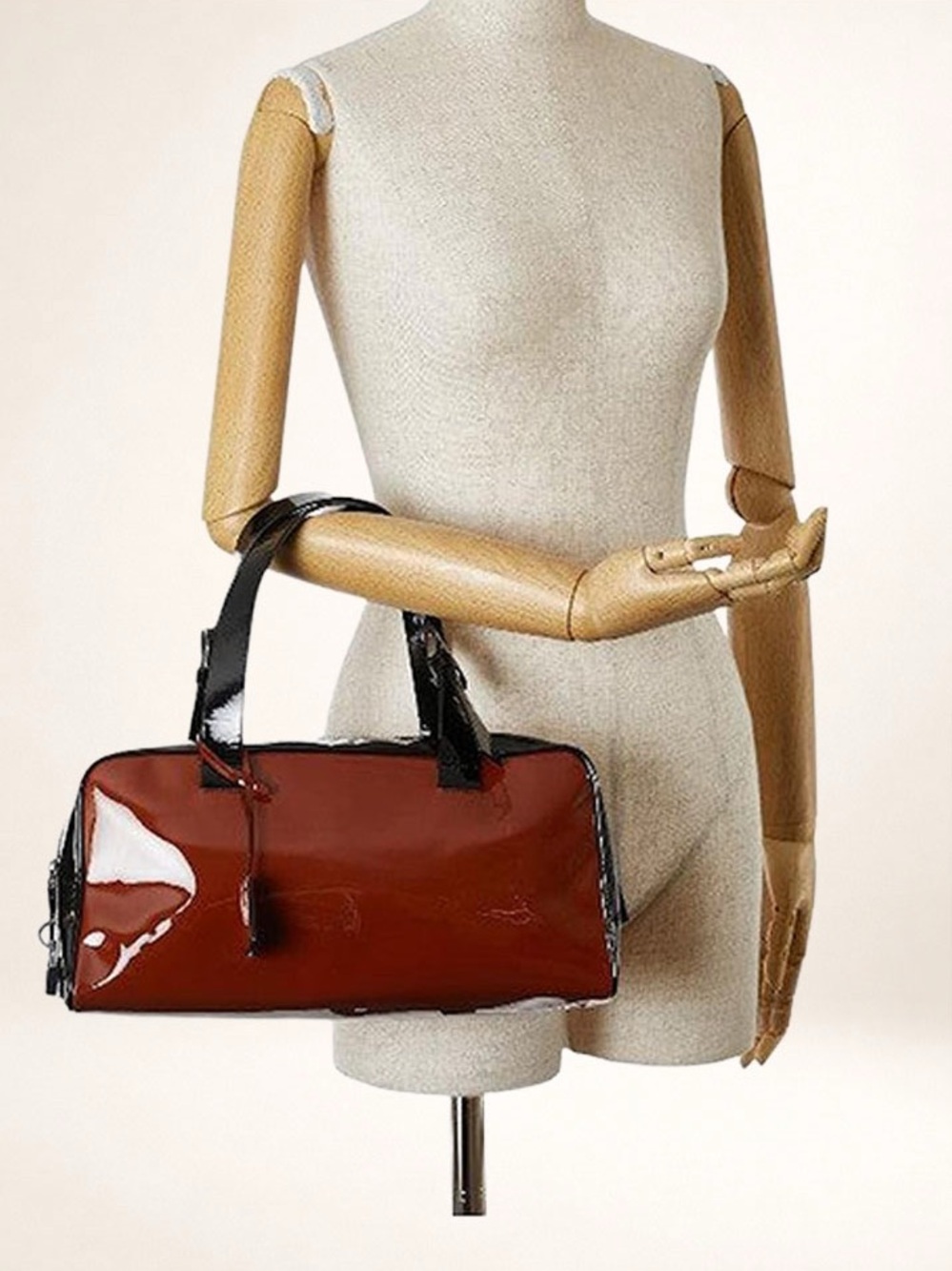 Vintage Prada Patent Leather Shoulder Bag Burgundy Logo Italy